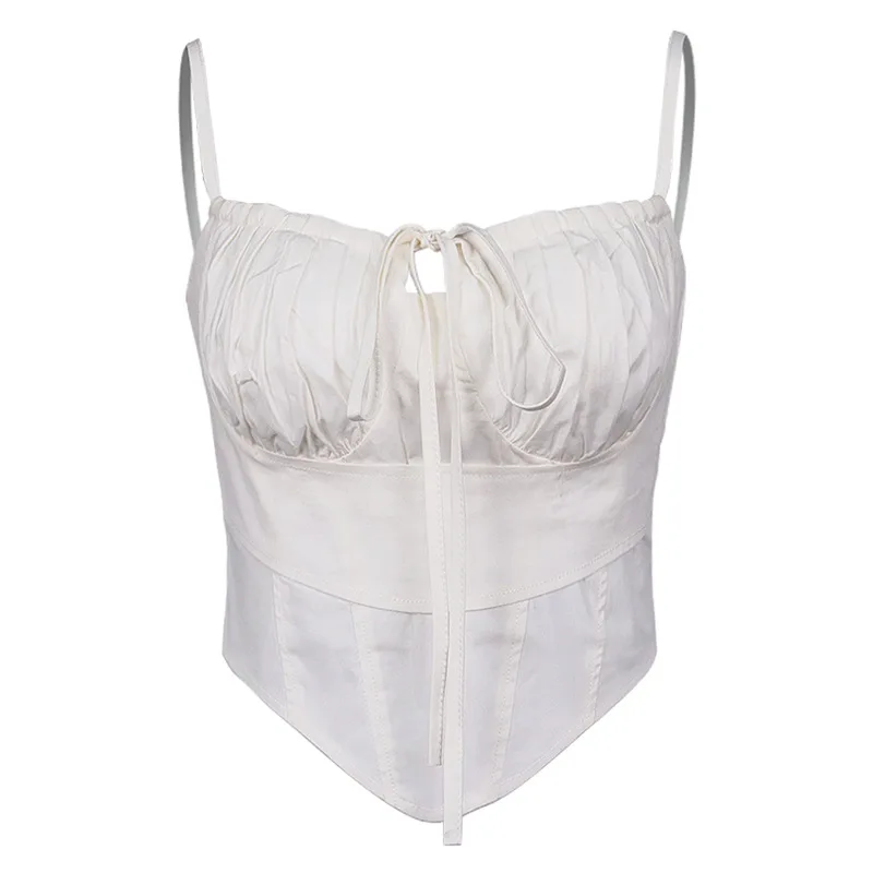 

2021 European and American summer women's sexy open back lace up pleated suspender top