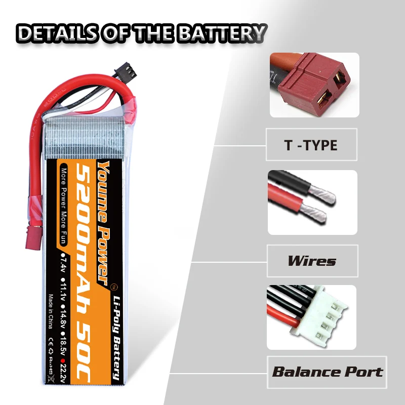 12 упаковок youme 6s 222 v lipo 5200mah t deans plug battery 50c 100c для рад