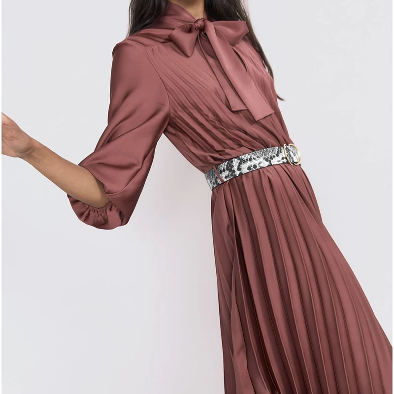 Женское плиссированное платье-водолазка ZA однотонное платье с