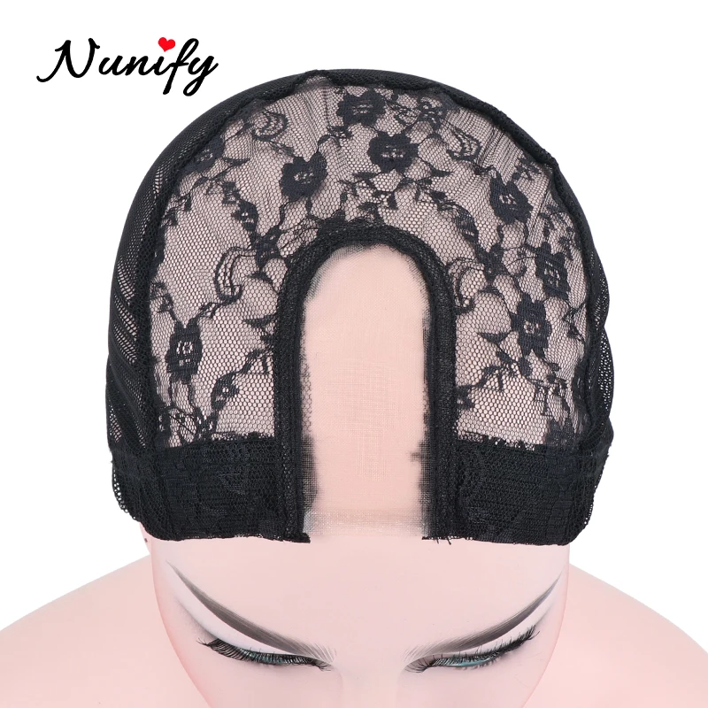 Nunify 1pcs Black U Part Wig Cap With Swiss Lace Net Making Wigs Full Weaving Mesh Base Machine Made Stretchy | Шиньоны и парики