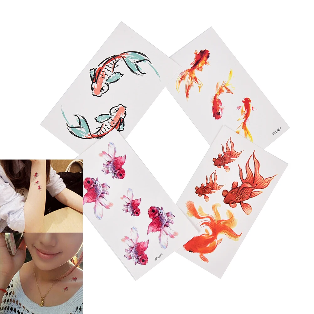 

1 Sheet Waterproof Removeable Girl 3D Gold Fish Fake Temporary Tattoo Flash Realistic Goldfish Tattoos Stickers