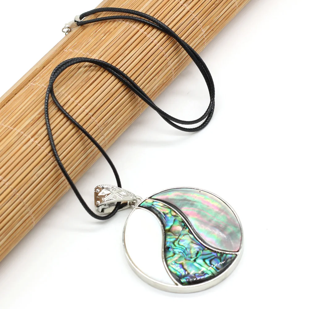 

Natural Shell Pendant Necklace Round Shape Abalone Stainless Steel Making for Reiki Heal Jewelry Necklace Gift for Women