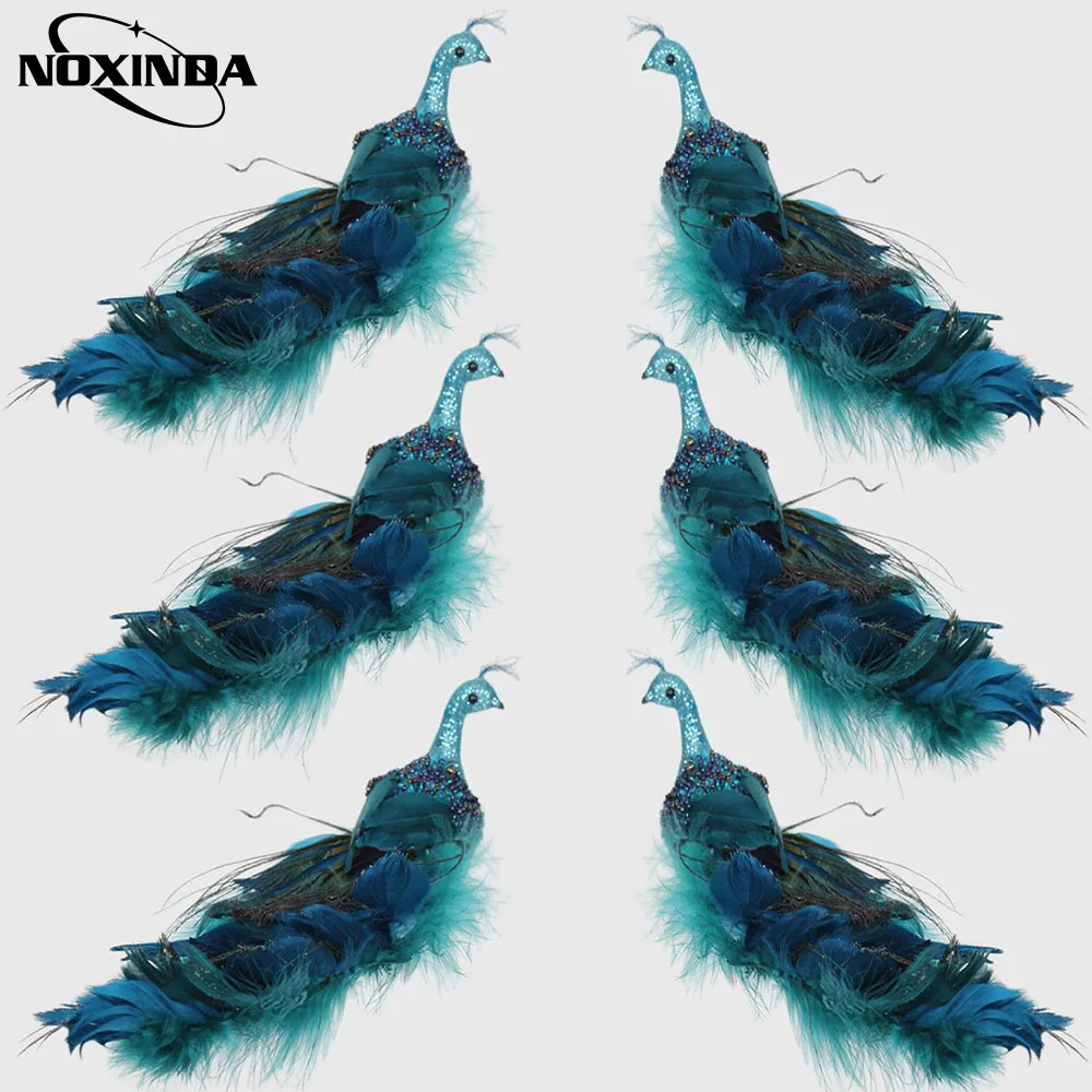 

NOXINDA 6PCS Best Decoration Festival Christmas New Year Blue Peacock Bird Tree Hanging Vivid Birthday Party Wedding Ornaments