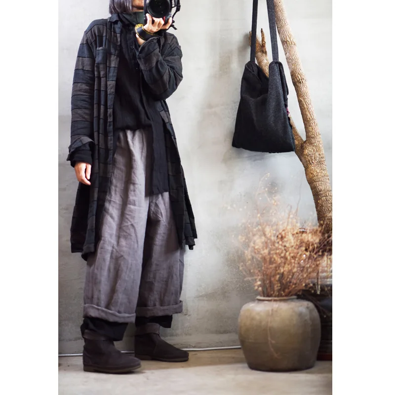 Женские свободные льняные рубашки в полоску женские винтажные кардиганы