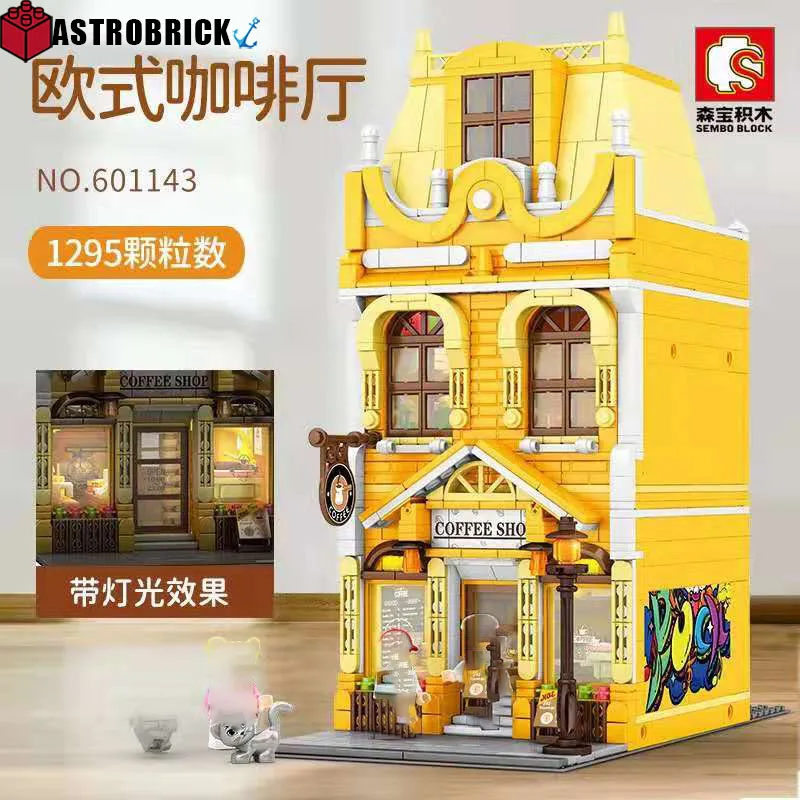 

European Street View Building Blocks European Style Cafe European Bookstore Bricks 3D Model Toys For Children Birthday Gifts