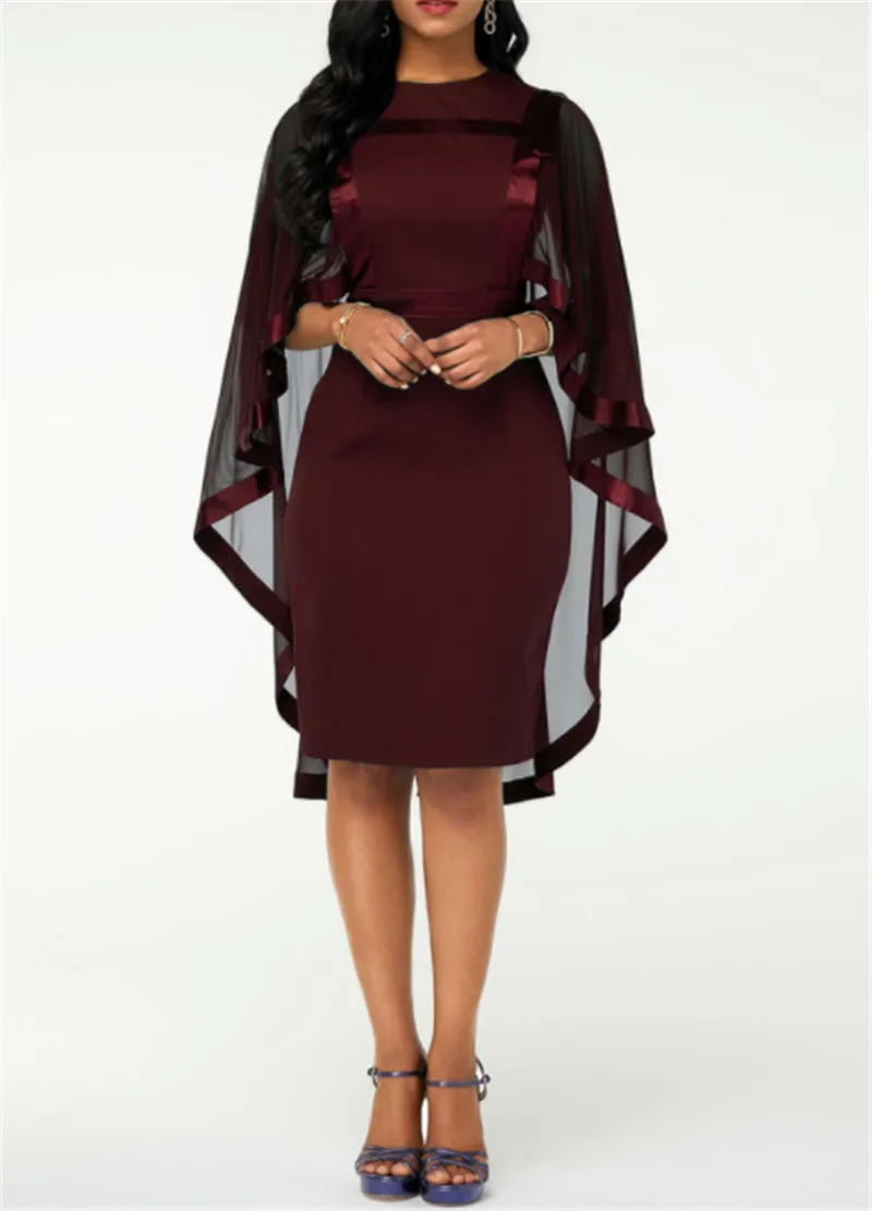 

Summer Autumn Dress Women 2019 Casual Plus Size Slim Patchwork Mesh Office Bodycon Dresses Vintage Elegant Sexy Party Dresses