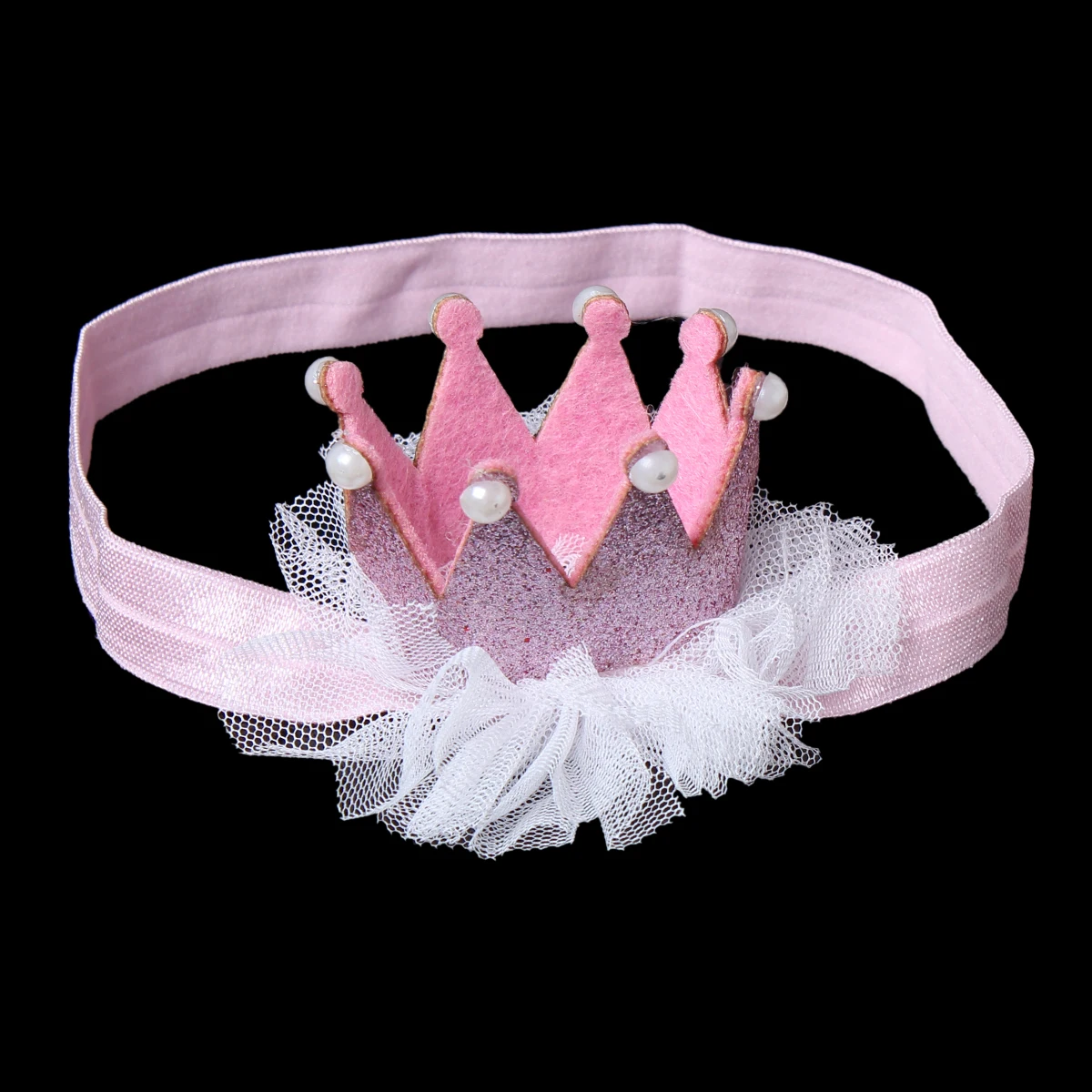 

Felt Cotton Infant Baby Headband Hair Accessories Baby's Gift Pink Crown Pattern 18cm x1.5cm(7 1/8" x 5/8"), 3 PCs