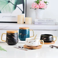 nordic ceramic coffee cup mark cup marbled household water cup breakfast cup with lid spoon creative cup and saucer