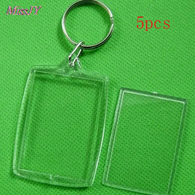 

5Pcs/Lot Rectangle Transparent Blank Acrylic Insert Photo Picture Frame Keyring Keychain DIY Split Ring Key Chain Gift