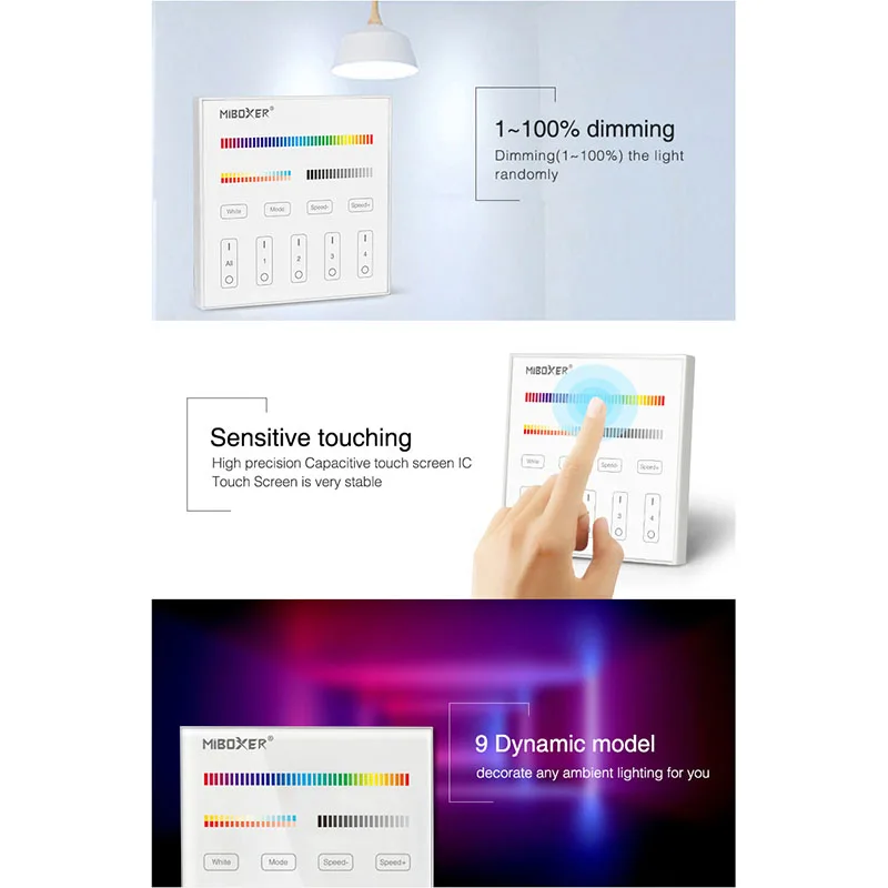 Miboxer 86 sty Touch Panel AC 110V 220V Light Bulb Dimmer Single color/CT/RGB/RGBW/RGB CCT LED Strip Controller Wall Switch | Лампы и
