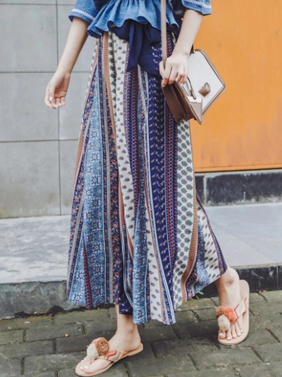 Модные шифоновые полосатые широкие брюки женские летние новые принт в