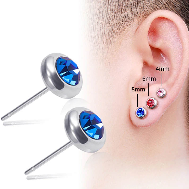 

2 Pcs/Bag Size 4/6/8mm Medical Titanium Needle True Zircon Ear Studs Boys and Girls Earrings For DIY Party Earrings