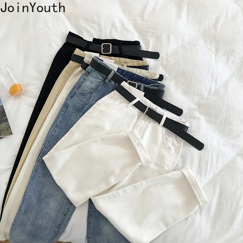 Женские однотонные джинсы JoinYouth весна 2020 повседневные с высокой талией и поясом