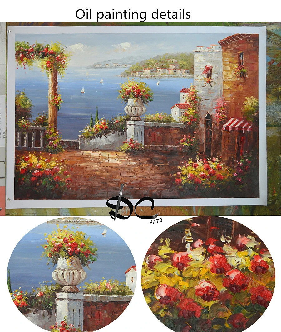 

Free shipping 100% handpainted Mediterranean landscape knife oil painting on canvas for wall art large size