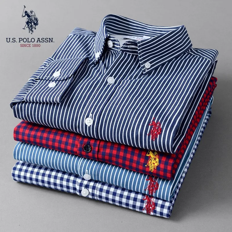 Мужская хлопковая рубашка с длинным рукавом в полоску | одежда