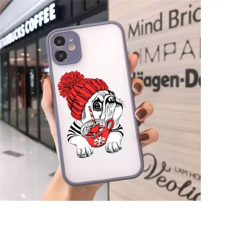 

Cute dog puppy Pug Phone Cases Matte transparent For Gray iPhone 12 Mini 11 Pro XR XS Max 7 8 Plus X Back Cover
