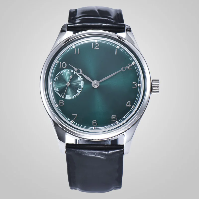 Мужской кожаный чехол с зеленым циферблатом из нержавеющей стали 316L серебристый