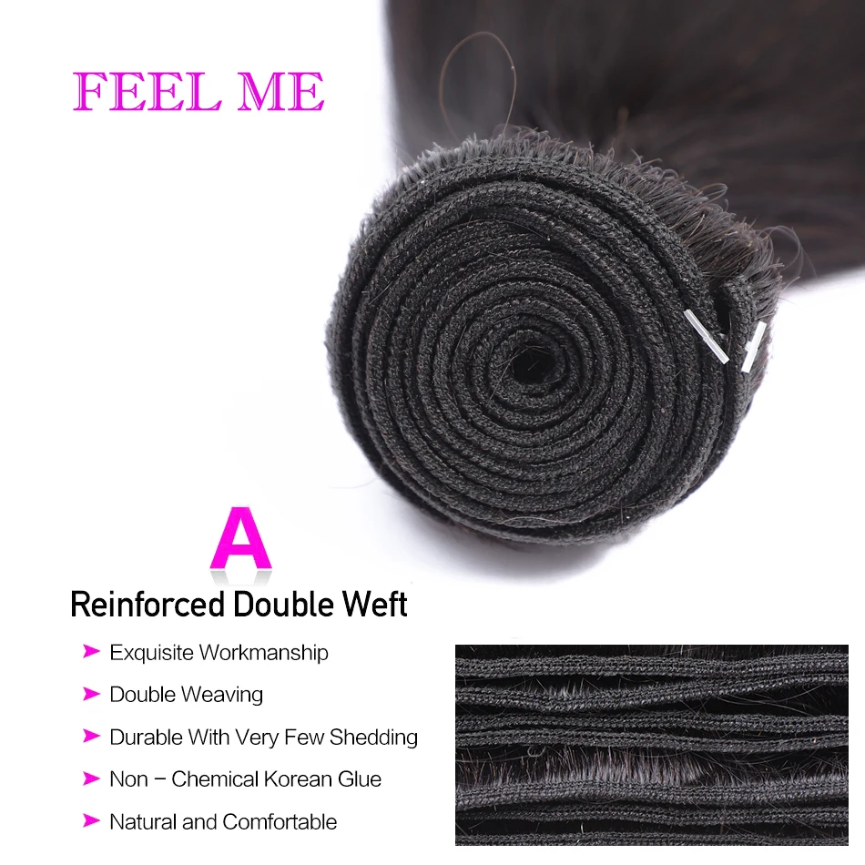 FEELME Straight Hair Bundles Malaysian Human Weave Remy Weaves Sew In Extension 3/4 Deal | Шиньоны и парики