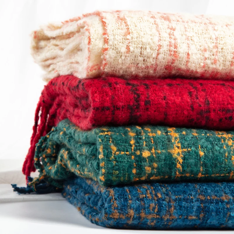 Мода 2019 Осень Зима теплые женские шарфы трикотажные темно-синие кашемировые