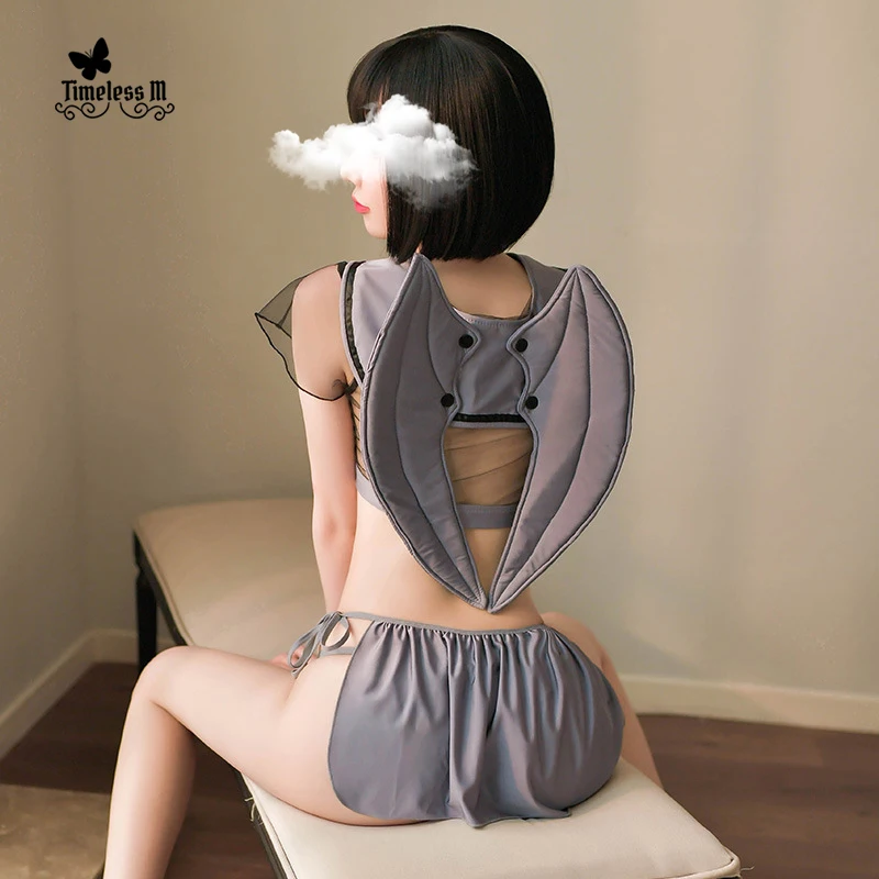 Сексуальное женское белье для косплея с крыльями ангела школьницы прозрачный