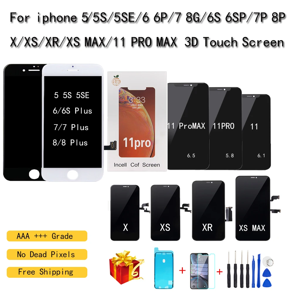 Идеальный Экран AAA ++ для iphone X XR 7 6 6S 8 Plus 5 5S SE 11 Pro XS MAX ЖК-дисплей сенсорный экран