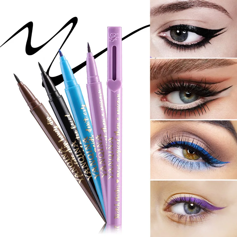 4 цвета Водостойкая Подводка для глаз черная синяя коричневая фиолетовая цветная