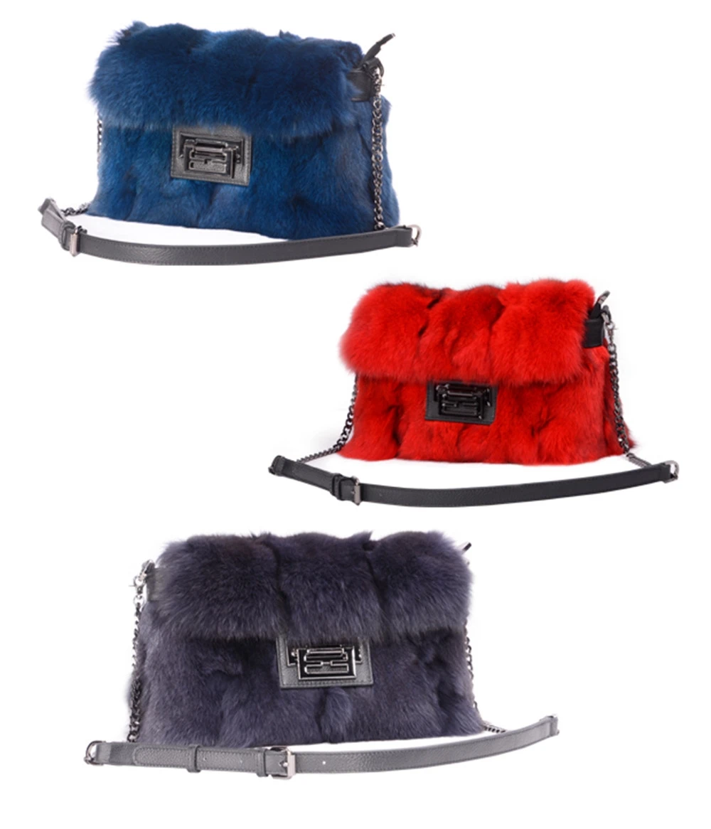 Сумки из натурального Лисьего меха серая меховая сумка ручная Синяя сумочка