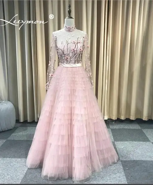 Pink as pic Leeymon Лимонно-розовый A линия вечернее платье с длинными рукавами длина пола кружева бисером высокого класса вечернее платье вечернее платье - Цвет: Pink as pic