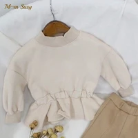 fashion baby girl cotton sweatshirt velvet lining infant toddler girl pullover top long sleeve ruched bottom outfit hoodie 1 6y