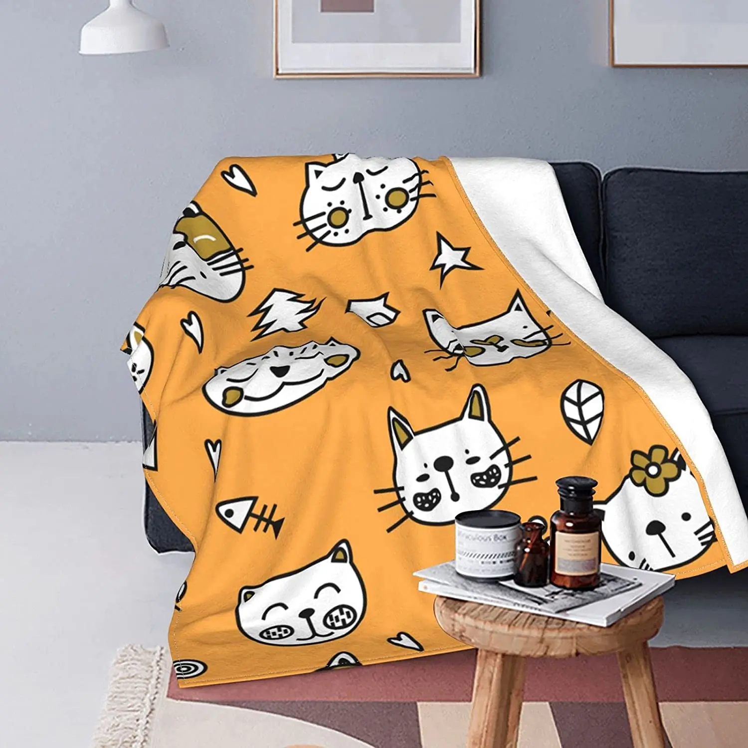 

Cat Blankets Queen Size Personalized Super Soft Fluffy Premium Fleece Blanket 50'' X 60'' for Unisex Adult