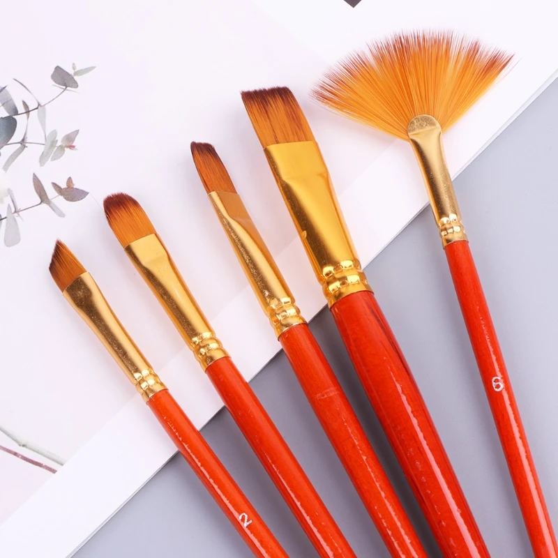 

2021 New 10Pcs Nylon Hair Watercolor Gouache Round Pointed Tip Artists Paint Brush Set