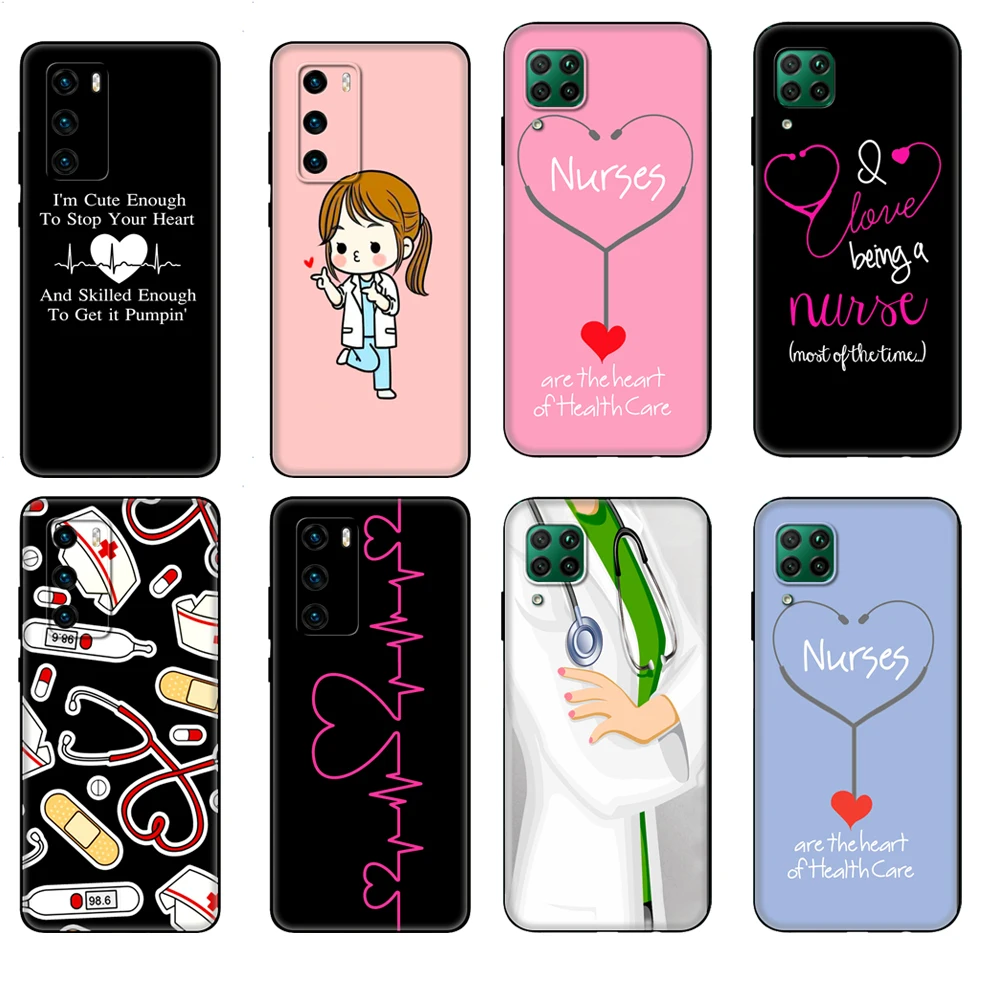 Черный чехол из ТПУ для Huawei P30 Lite P30 Pro P40, чехол для Huawei P40 LITE E P Smart, чехол для медсестры, медицинской медицины, здоровья, сердца