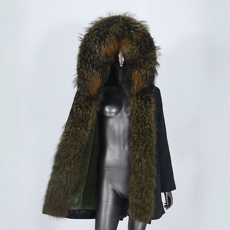 Женская парка со съемным мехом с капюшоном и воротником из меха енота