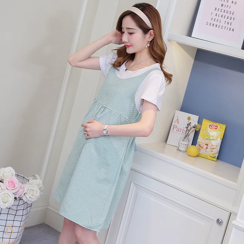 2020 New Maternity Dress Summer Fake Two-Piece Top Midi Loose and Plus-sized Short-Sleeved | Мать и ребенок