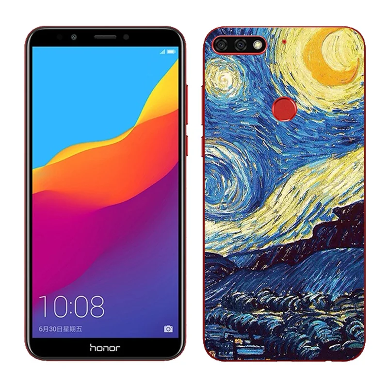 for Huawei Honor 7C Aum-L41 Black Matte Phone Cases Oil Painted Soft Silicone TPU Fitted 5.7&quot Cover | Мобильные телефоны и