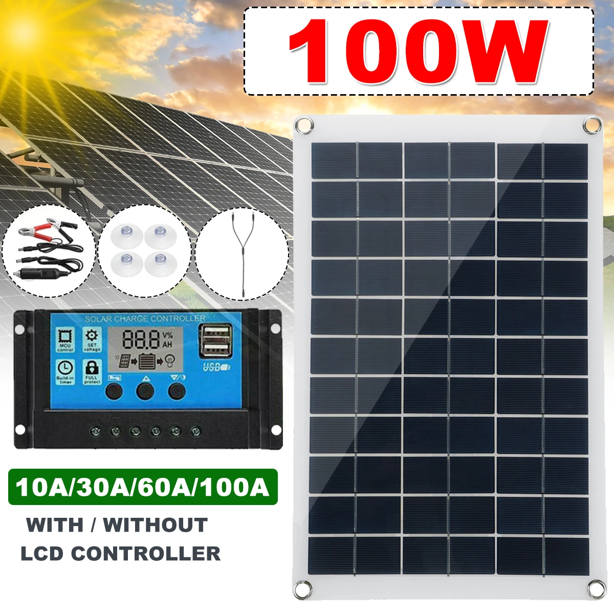 100w Панели солнечные комплект в комплекте 12V usb камера с флеш картой памяти 10/30/60/100A