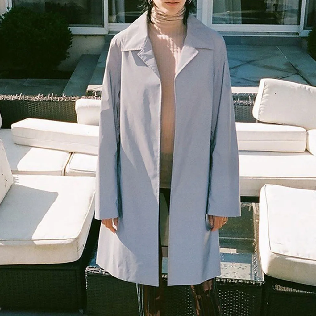 Женский свободный Тренч SAGACE однотонный светоотражающий с отложным воротником