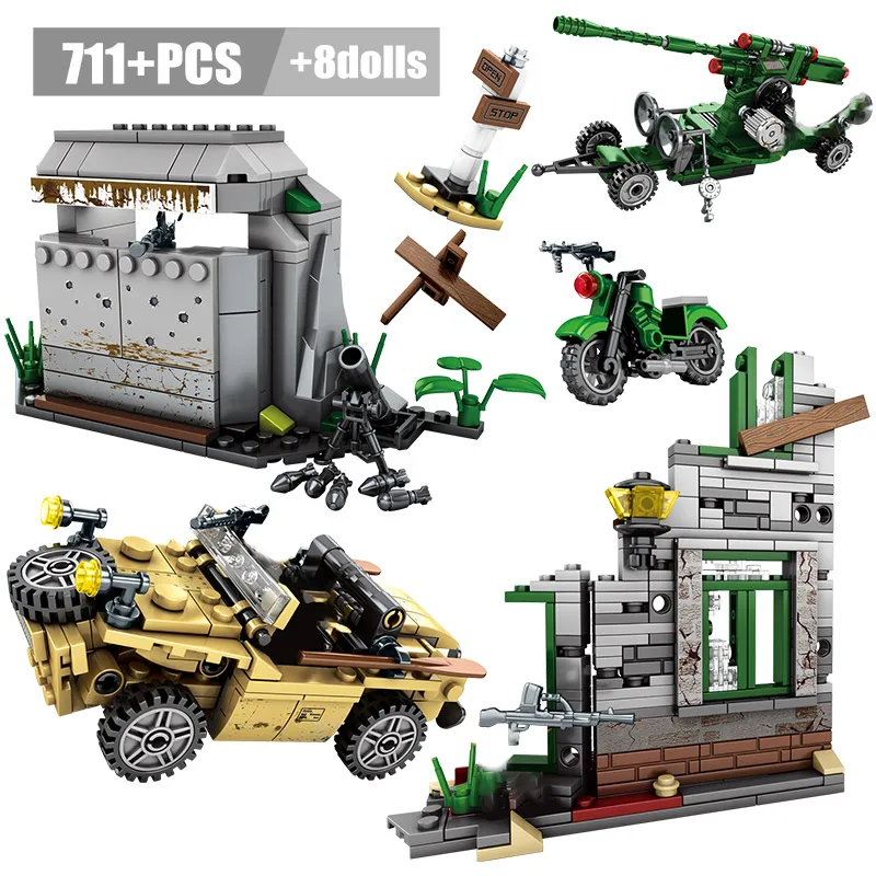 

Military Technic Chariot Army Tank Model Building Blocks WW2 Vehicles City Police Soldier Figures Bricks Toy For Boy
