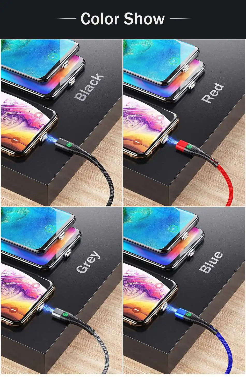 YKZ Магнитный кабель Micro type C светодиодный светильник 3 А Быстрая зарядка Магнитный USB C кабель для iphone samsung Xiaomi кабель для передачи данных