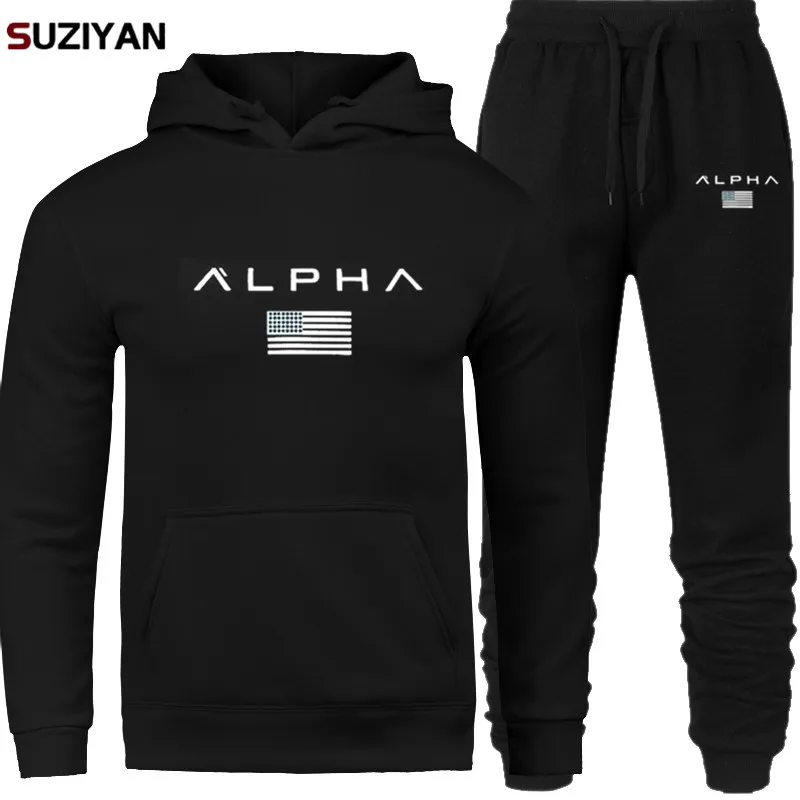 Мужские комплекты, толстовка с капюшоном и штаны, куртки с принтом Alpha, спортивный костюм, мужская спортивная одежда, спортивный костюм, мужской комплект, фирменный спортивный костюм, спортивный костюм