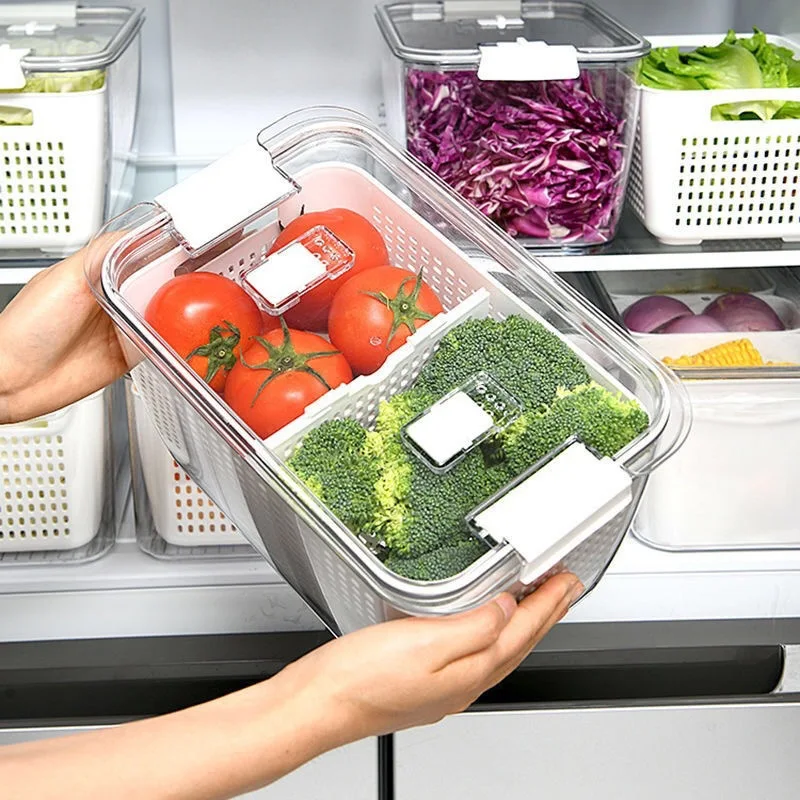 

Пластиковая герметичная коробка для хранения в холодильнике, коробка для хранения овощей и фруктов, Многофункциональная Корзина для слива,...