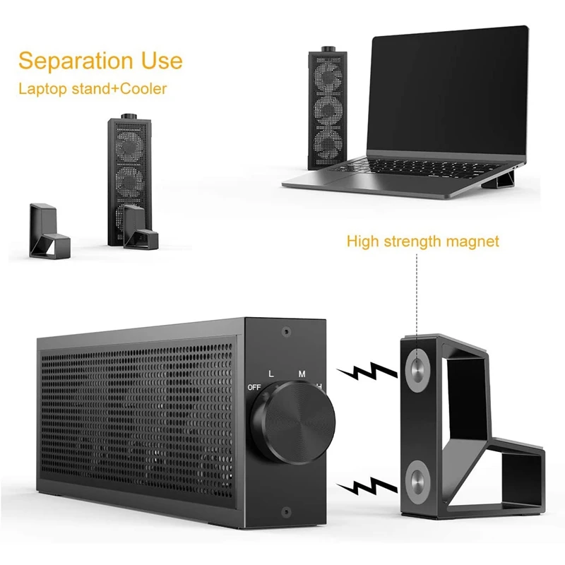 

JIUSHARK Laptop Fan Cooling Pad Aluminum Laptop Cooler Stand with 3 RGB LED Light 3 Adjustable Speed USB 2.0 for Gaming,Working