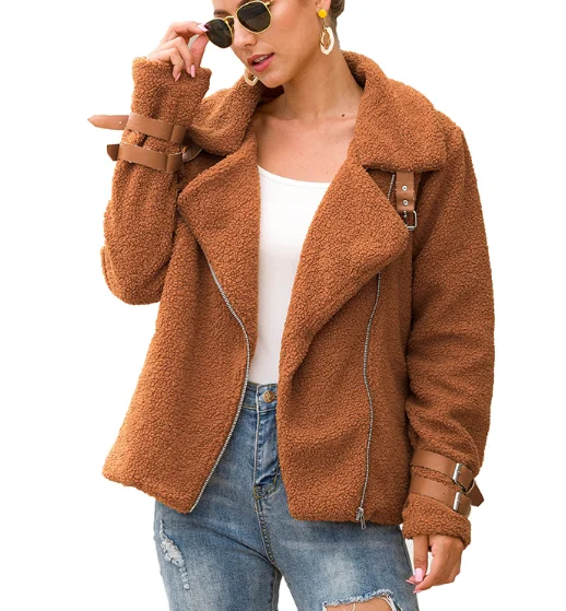 

Autumn Coat women Ladies Jacket Winter Warm Zip Up Biker Female Long Sleeve Faux Plush Casual Coats Woman Flight Coat Outerwear