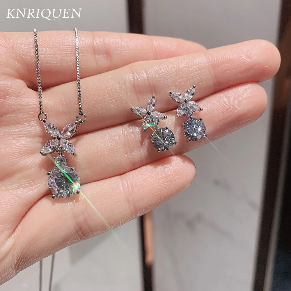 

Women's Jewelry Sets Luxury Gemstone Full High Carbon Diamond Necklace Drop Earrings Female Anniversary Gift Wedding Accessories