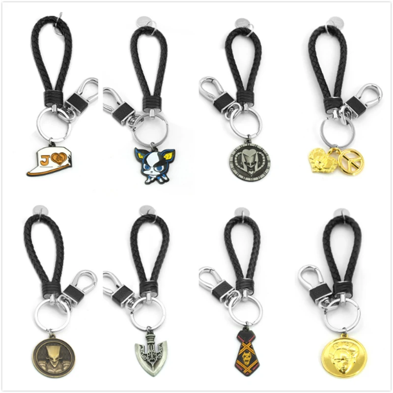 

JoJos Bizarre Adventure Keychain Kujo Bag Keyrings Leather Metal Pendant Chaveiro Car Key Chain Men Anime Jewelry llaveros
