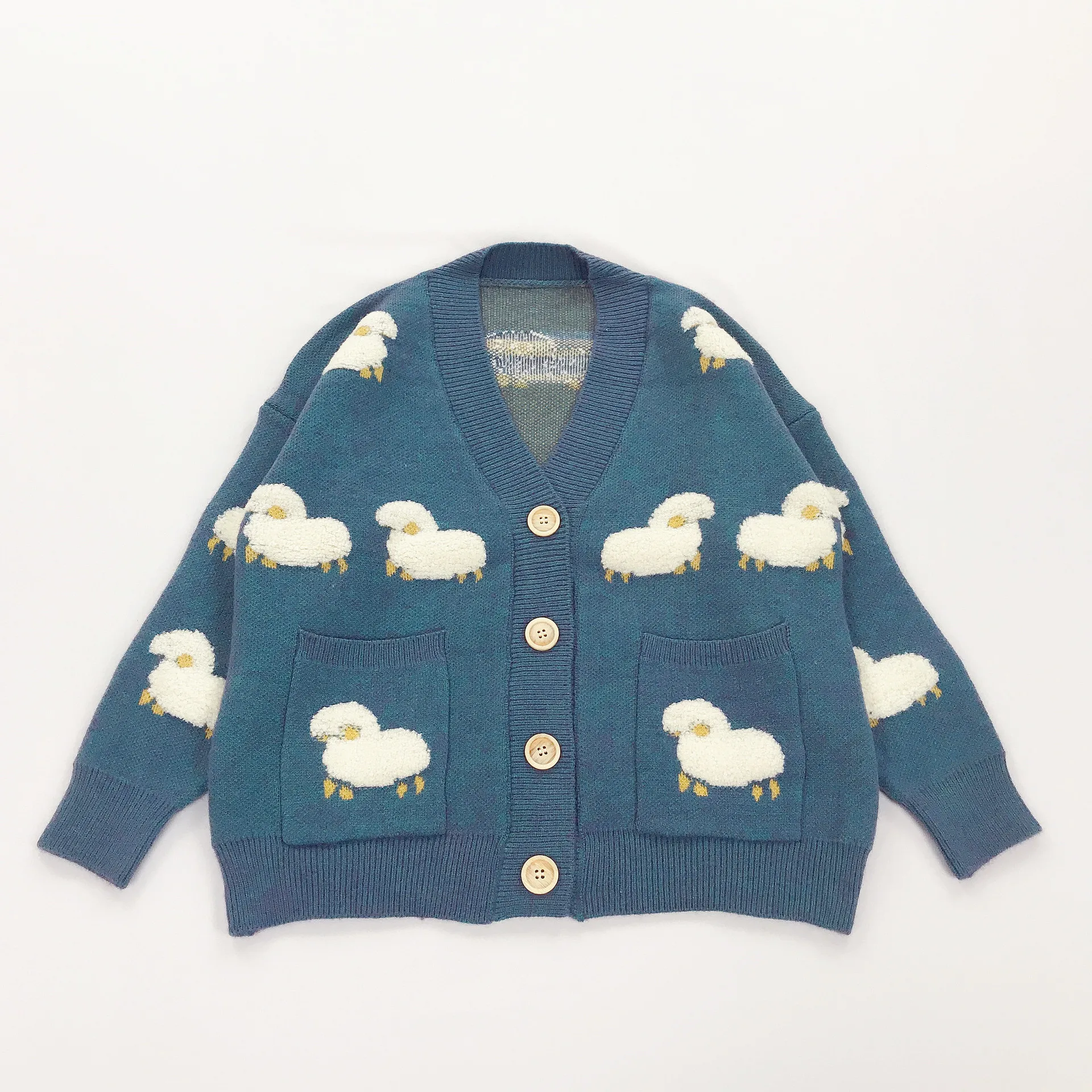 

Spring Knitted Female Cardigan Loose Streetwear Knit Sweater Coats Cute Cartoon Print V Neck Knitted Cardigan Women Jackets