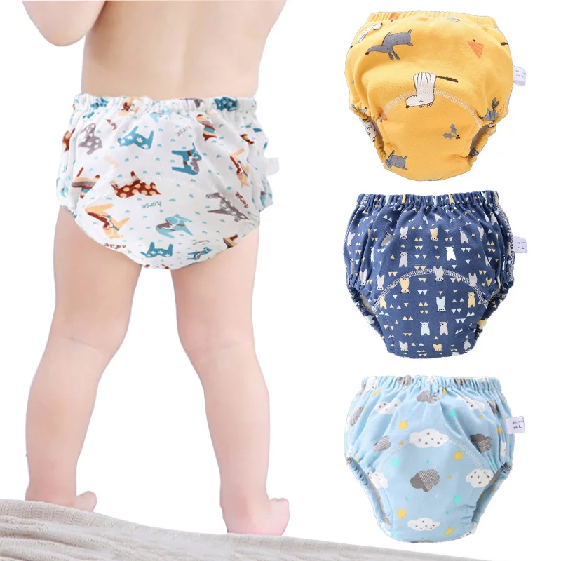 Bragas de entrenamiento de algod&oacute;n para beb&eacute;, pa&ntilde;ales de tela lavables para ni&ntilde;os, impermeables, reutilizables, ecol&oacute;gicas, 6 capas, 4 Uds./lote-0