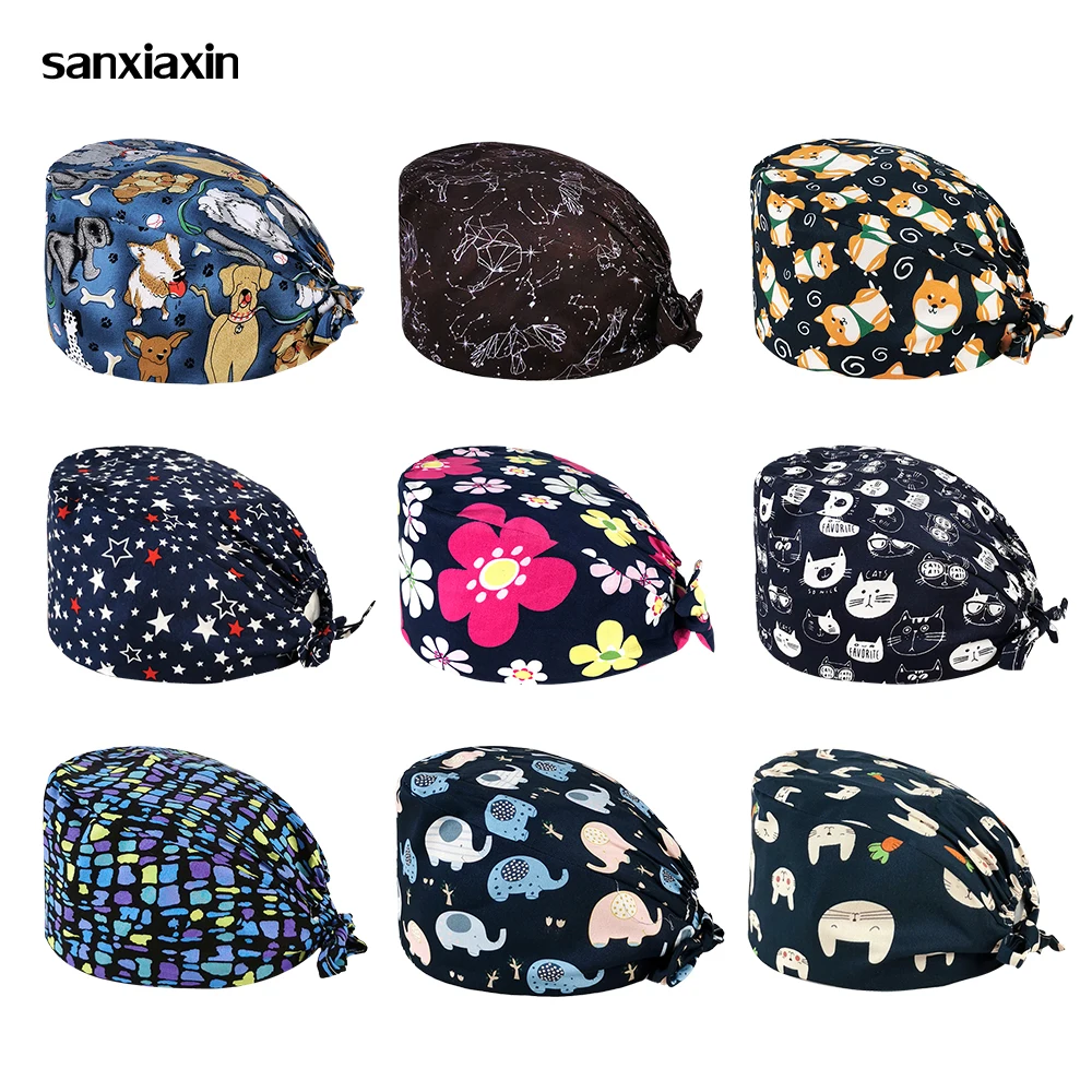 

new cartoon printing doctor sweat-absorbent surgical cap nurse head hair Baotou scrubs hats beauty salon nursing cap wholesale