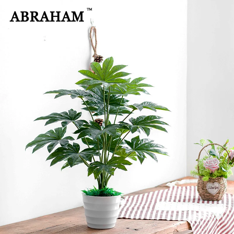 

65cm 16fork Fake Plant Banch Large Artificial Fatsia Tree Leafs Plastic Green Plant Faux Palm Foliage for Christmas Home Decor