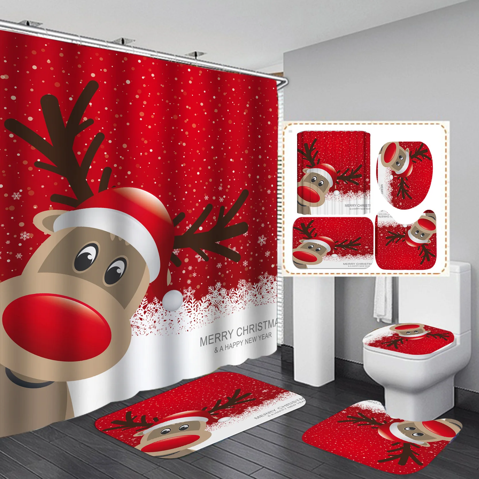 

Waterproof Shower Curtains BathroomNon-Slip Rug Toilet Lid Cover Bath Mat Cortina de ducha impermeableRideau de douche toilette